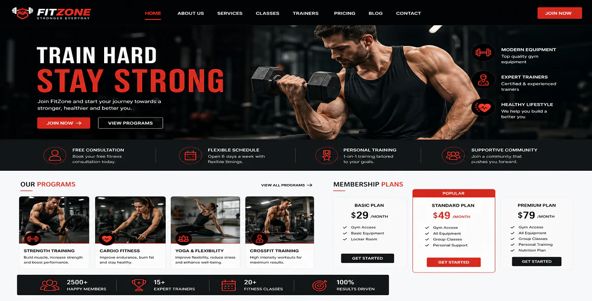 Professional gym website with Full Responsive